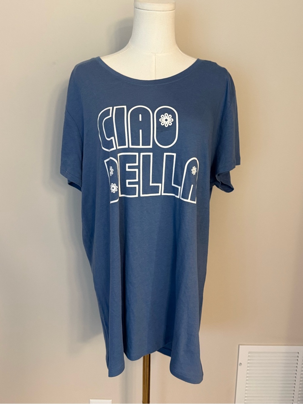 NWT Gap Ciao Bella Graphic Tee XXL Blue Oversized Italian Retro Boho T-shirt